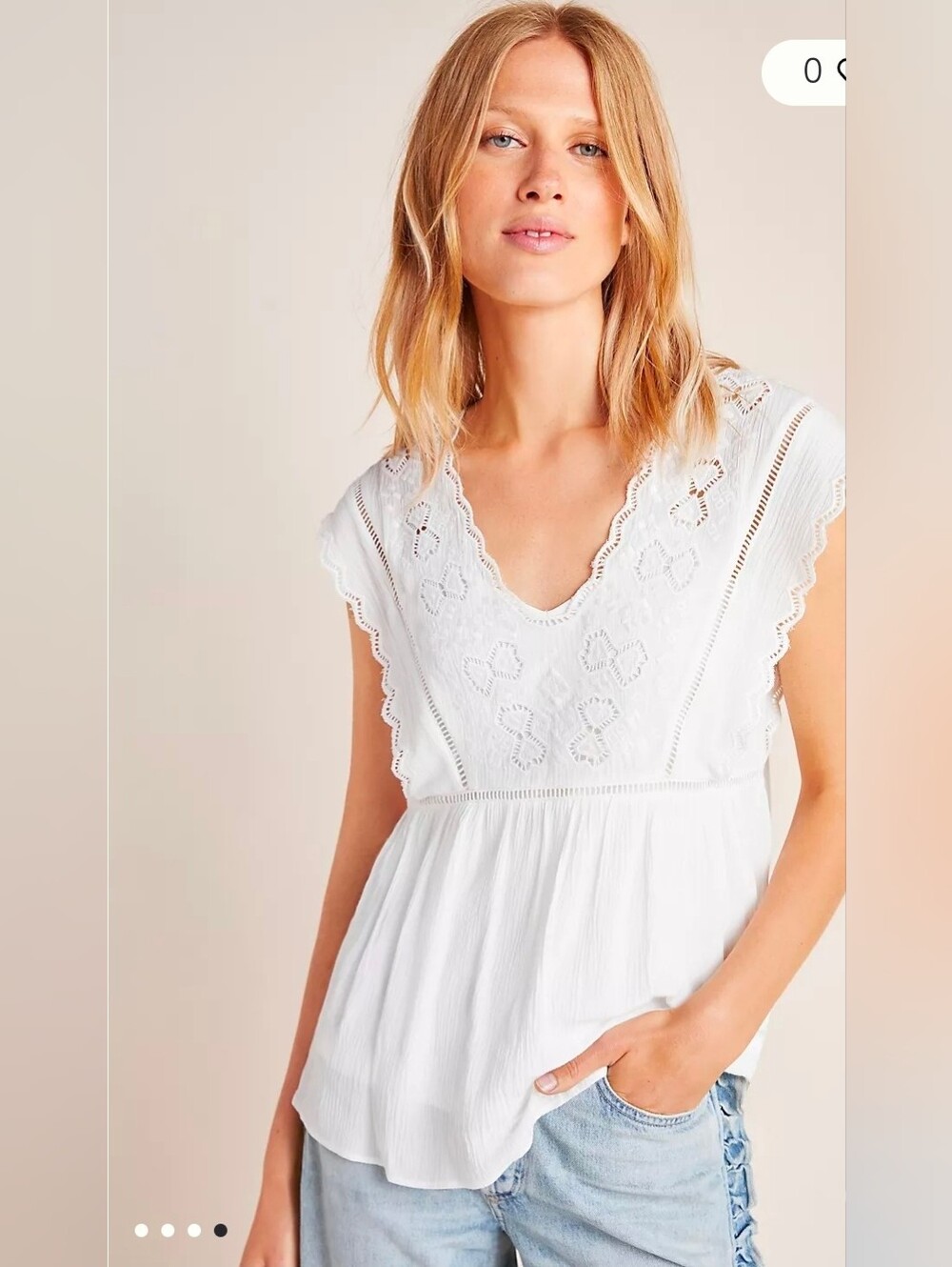 White Rebecca Taylor Cotton Eyelet Casual Cottagecore Blouse